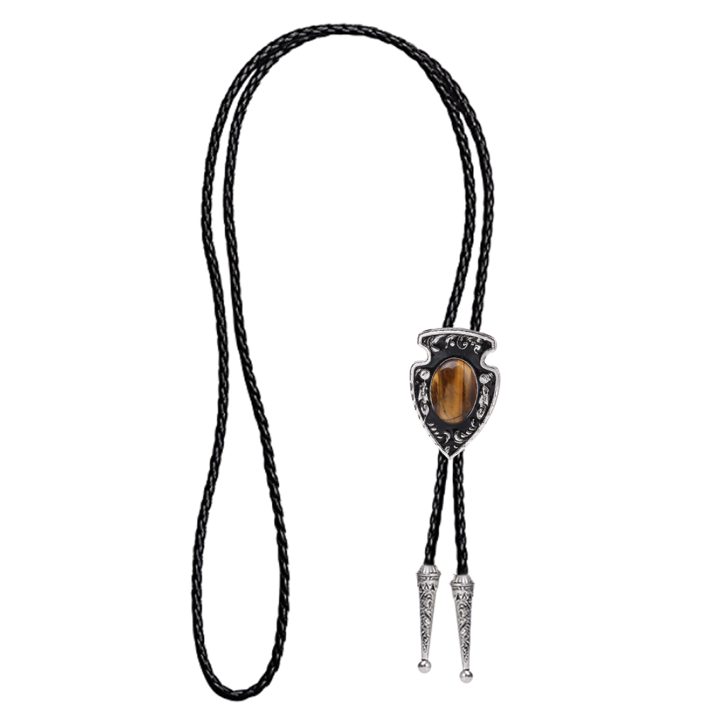 Vintage Oval Agate Bolo Tie Real Leather Cord Necktie Western Cowboy Necklace