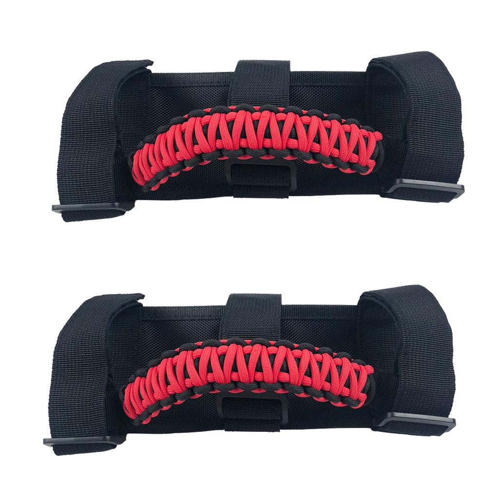 2PCS Front, Rear Adjustable Door Straps + 2PCS Heavy Duty Unlimited Roll Bar Grab Handles for Jeep Wrangler JK