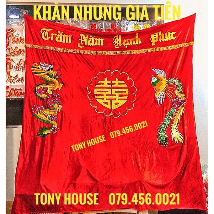 Khăn nhung thêu rồng phượng trang trí bàn thờ gia tiên cao cấp - TONY HOUSE