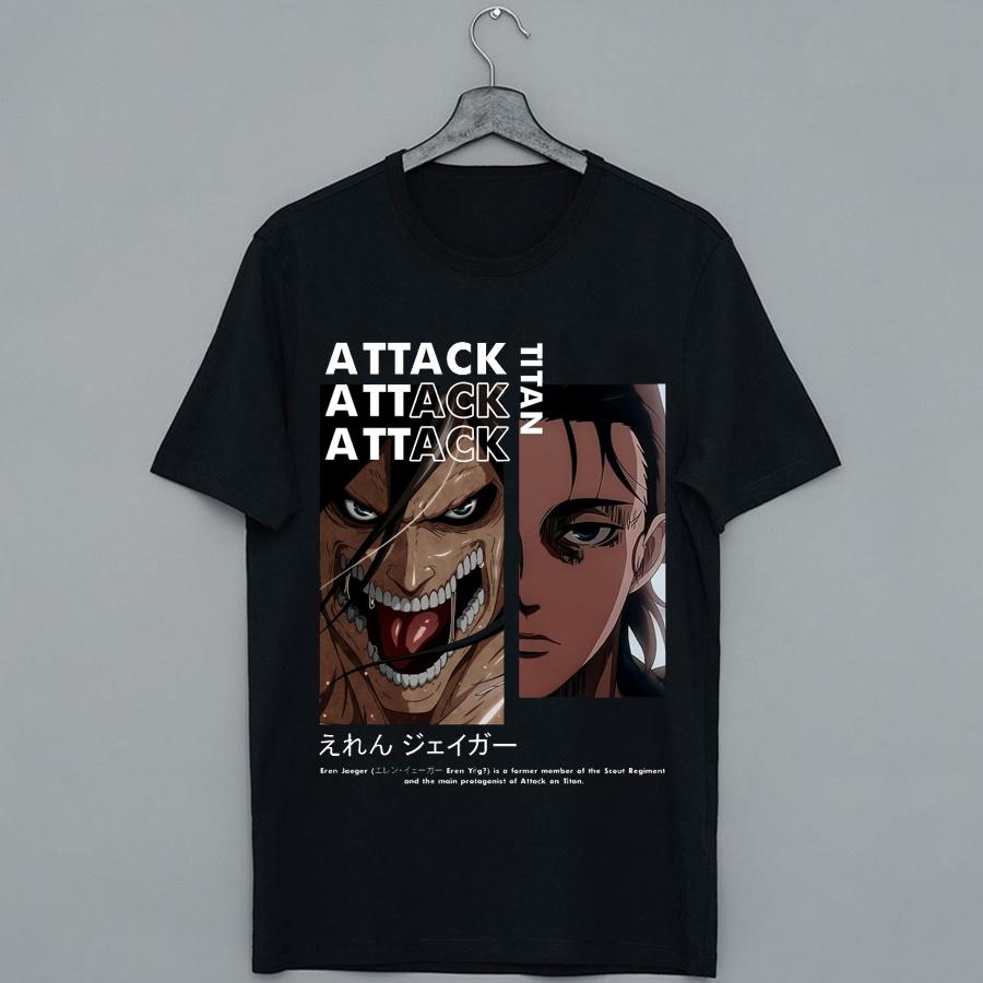 Áo thun Eren Yeager Attack on Titan, áo phông attack on titan thun cotton 4 chiều mẫu mới cực đẹp