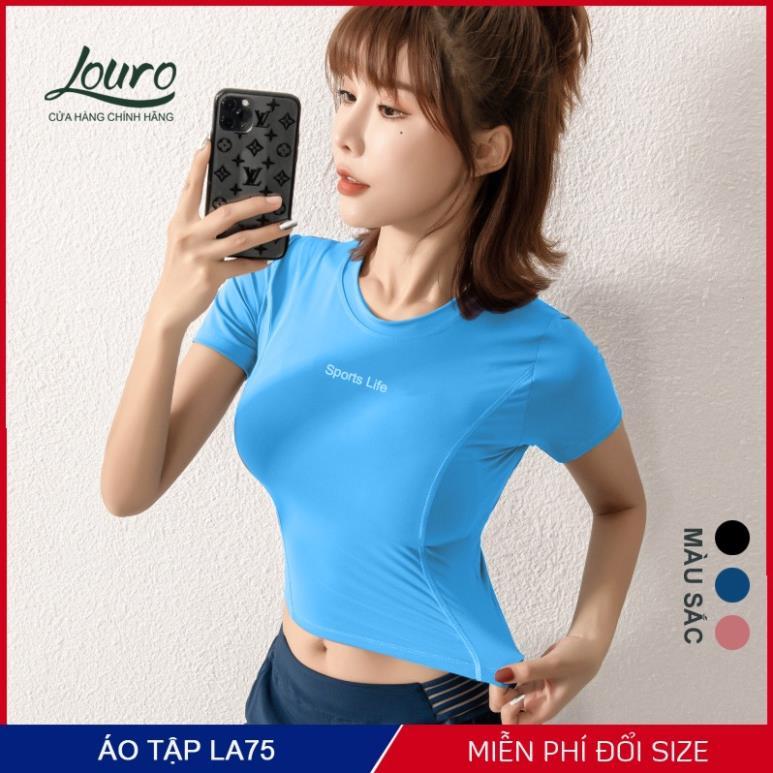 Áo tập gym, yoga nữ cộc tay Louro, kiểu áo croptop body cao cấp, chất liệu co giãn thoáng mát - LA75 2022