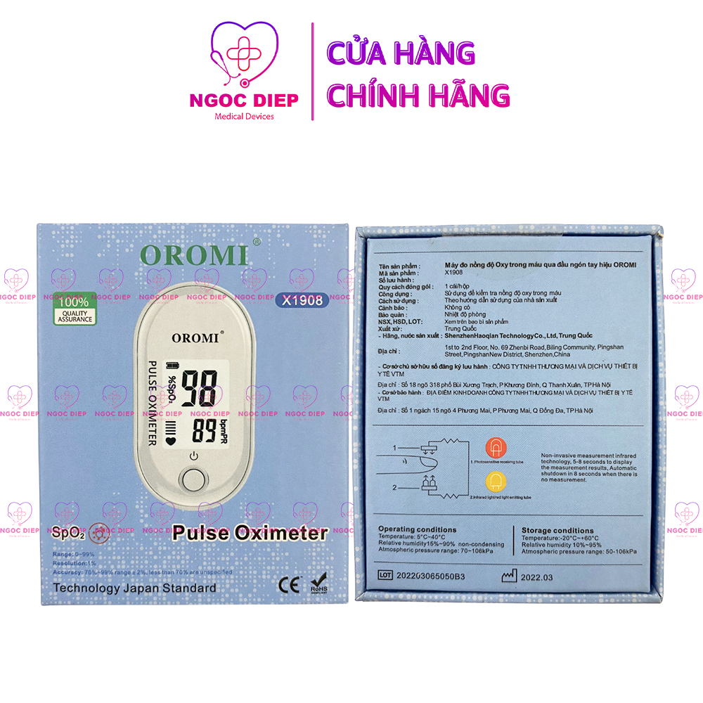 Máy đo SpO2 OROMI X1908 - Đo nồng độ oxy trong máu và nhịp tim qua đầu ngón tay