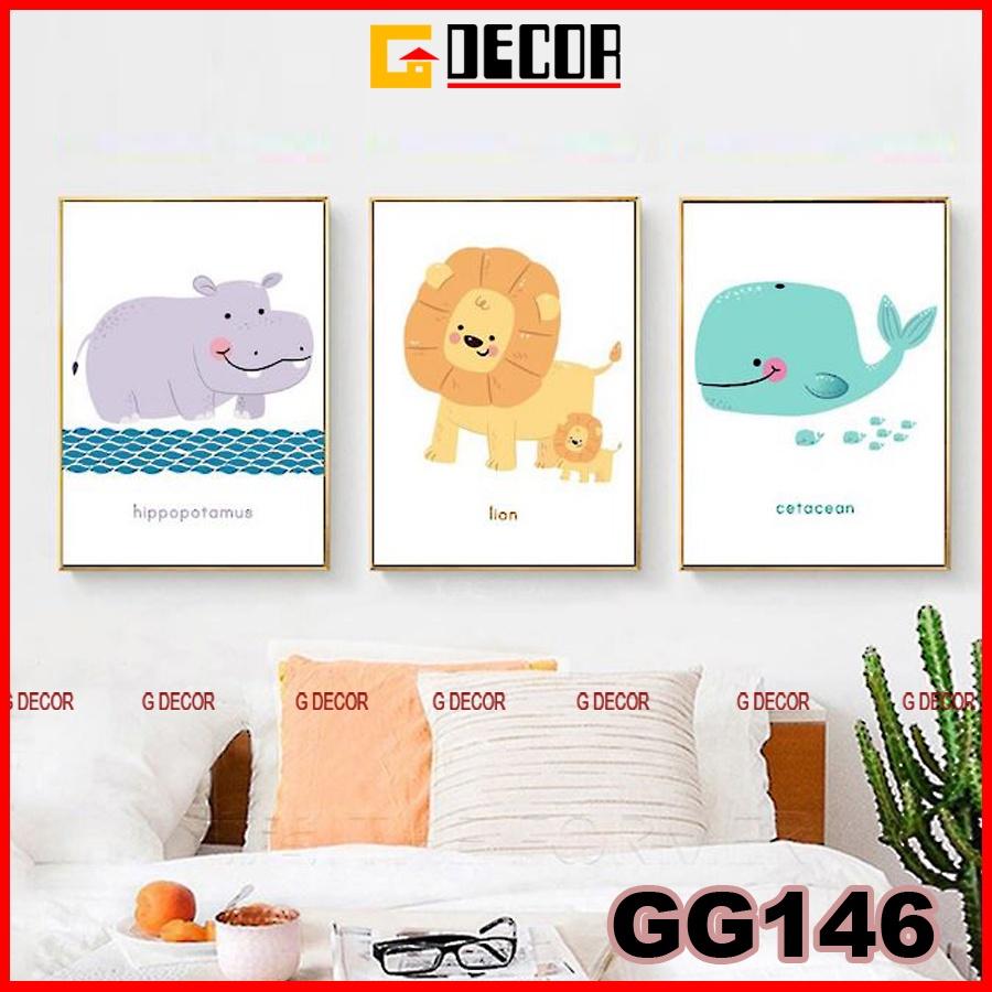 Tranh treo tường canvas 3 bức phong cách hiện đại Bắc Âu 146, tranh ainime trang trí phòng bé, phòng khách, phòng ngủ