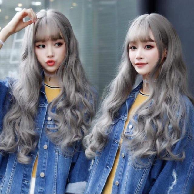 Tóc xù sóng xám khói giả cao cấp️ - Tặng lưới chùm tóc