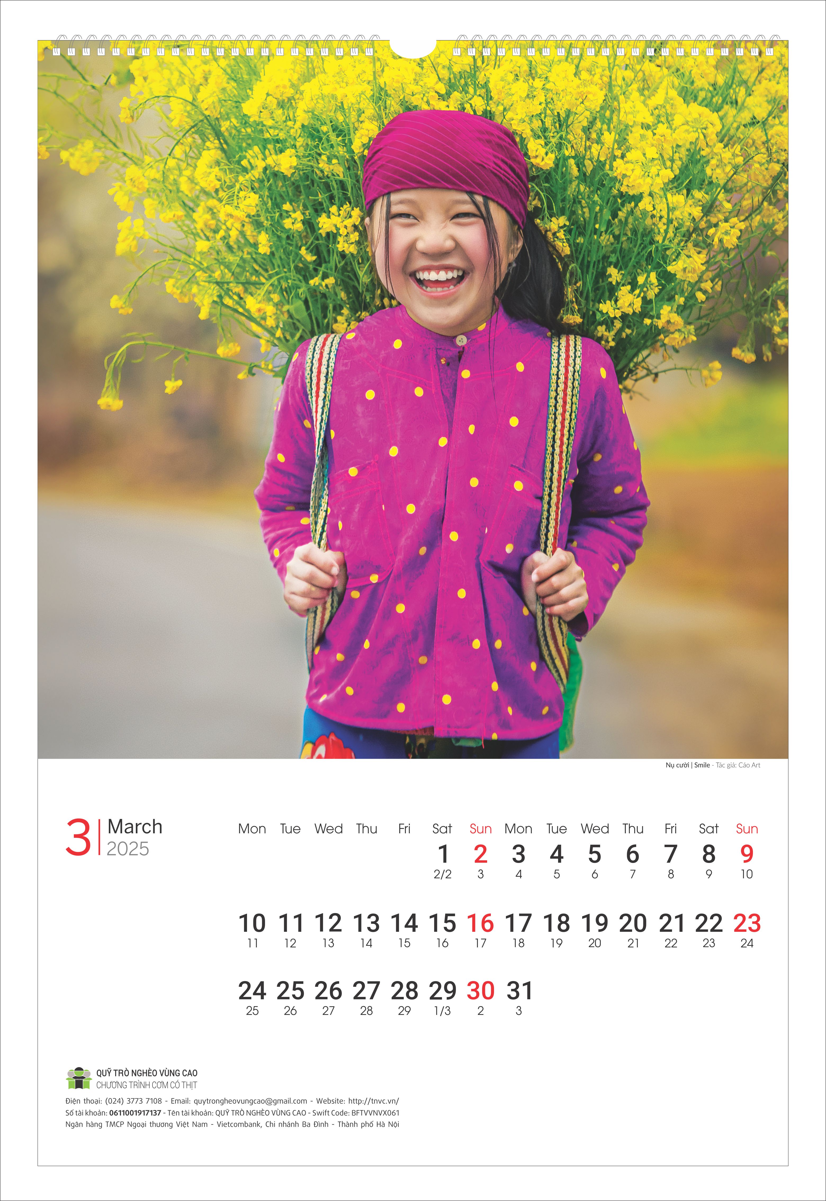 Lịch tường Trẻ Em vùng cao 2025 - vui lòng không đặt chung đơn với lịch bàn