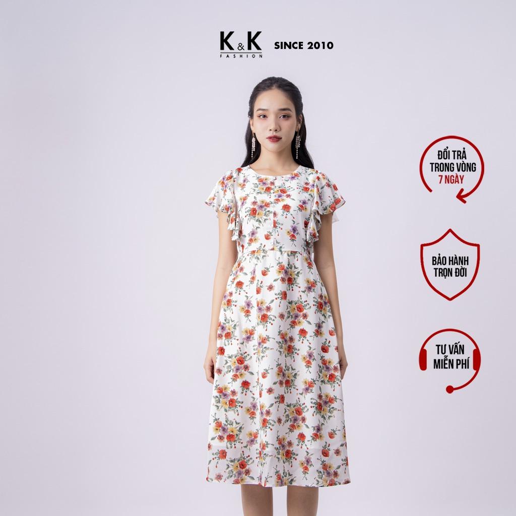 Đầm Xòe Hoa Công Sở Tay Cánh Tiên K&amp;K Fashion KK118-37 Chất Liệu Tằm Ý