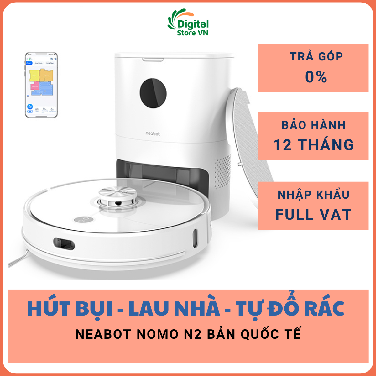 Robot tự đổ rác hút bụi lau nhà Neabot Nomo N2 - Hàng chính hãng 2022