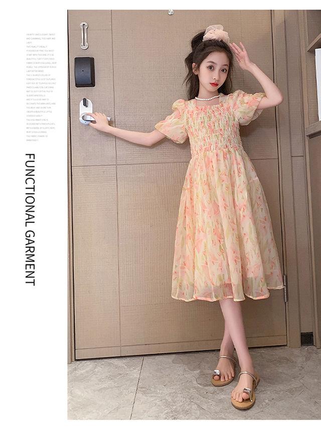 DONGSHOP HOT Cô gái váy mùa hè phong cách phương Tây 2023 Big Boy váy mùa hè chiffon đầm mùa hè cô gái mảnh hoa công chúa váy