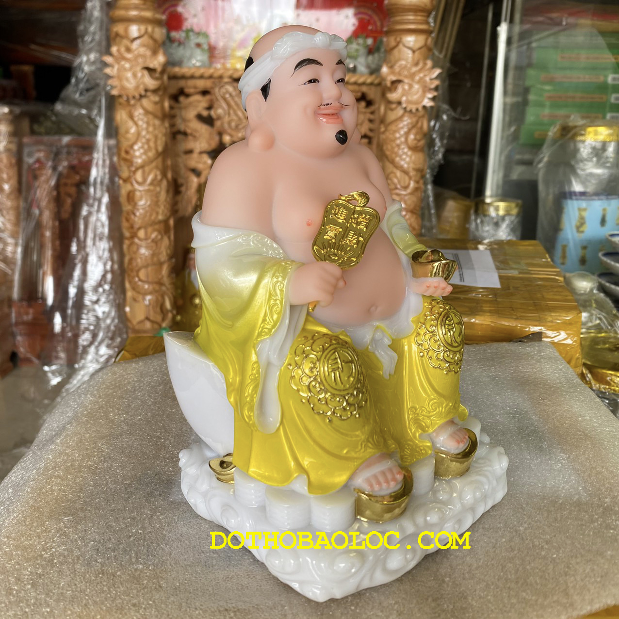 Tượng Thần tài Thổ Địa bằng đá nhập khẩu cao cấp cao 22cm – Màu vàng
