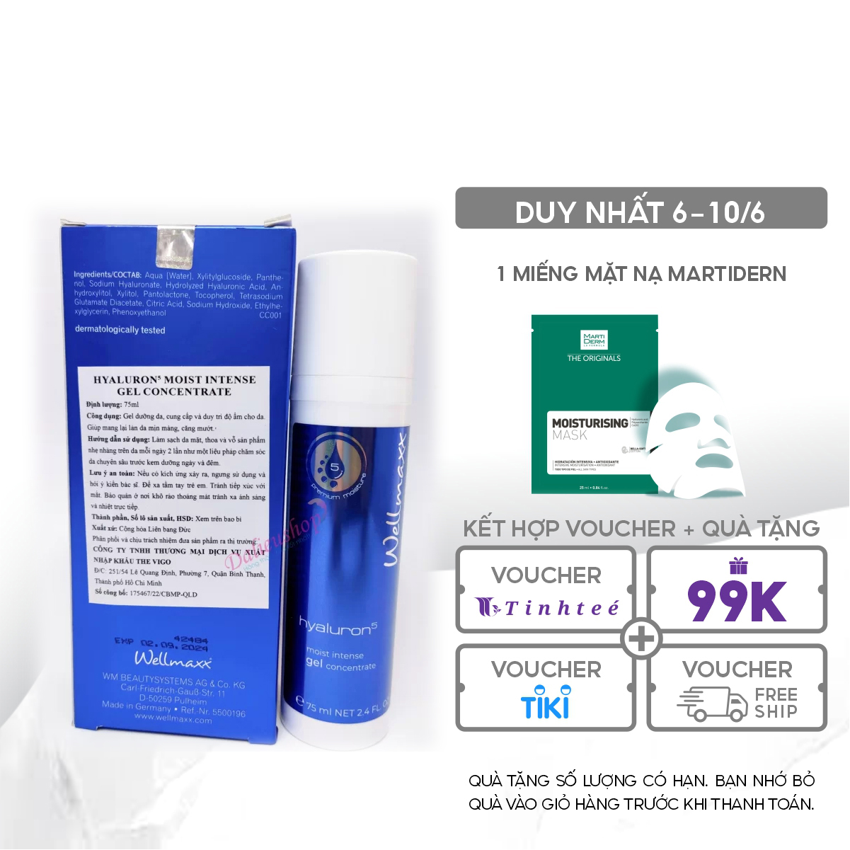 Gel dưỡng ẩm phù hợp cho cả da dầu Wellmaxx Moist Intense Concentrate 50ml