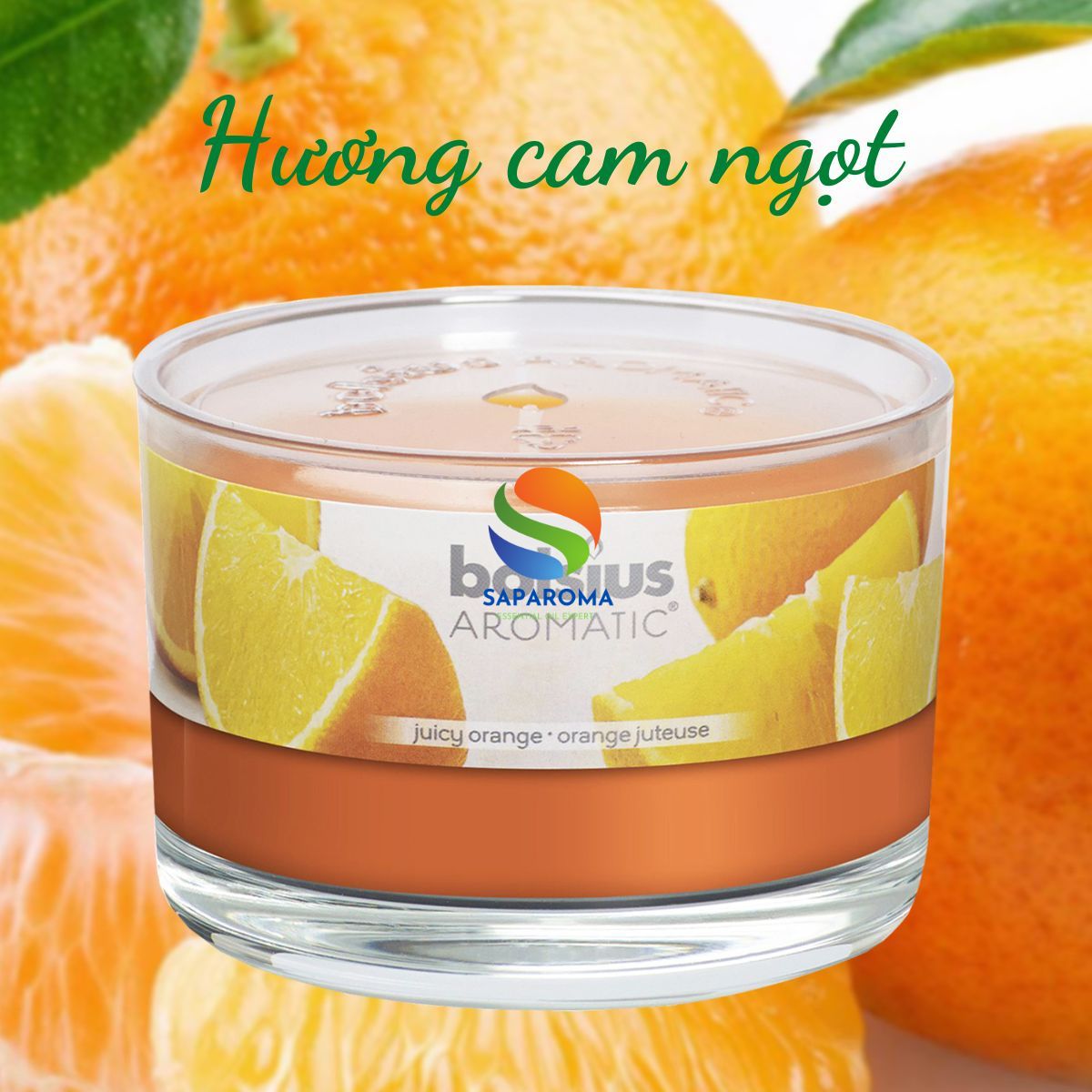 Ly nến thơm tinh dầu Bolsius Juicy Orange 155g QT024881 - hương cam ngọt, nến trang trí, thơm phòng, thư giãn, Hỗ trợ khử mùi