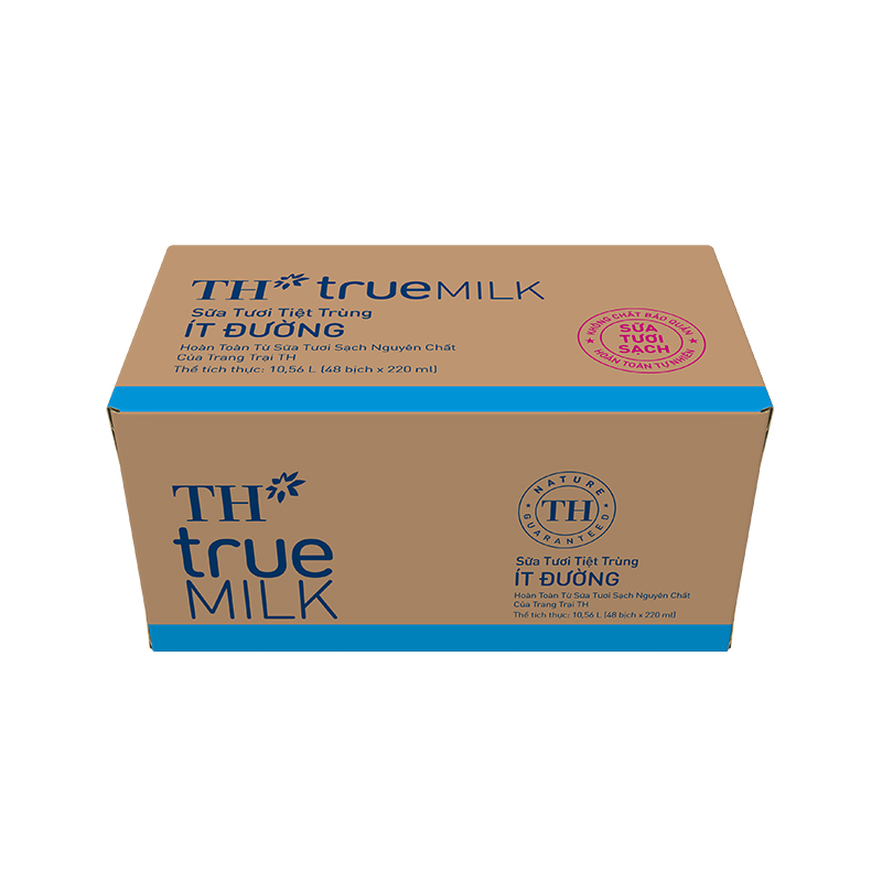 Thùng 48 bịch sữa tươi sạch ít đường TH True Milk bịch giấy 220ml (220ml x 48)