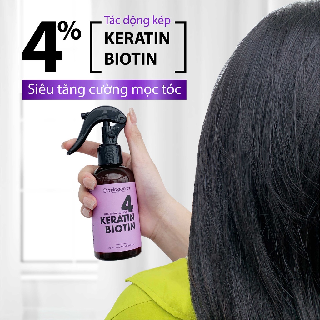 Serum Dưỡng tóc Biotin & Keratin Hỗ Trợ Phục Hồi, Bổ Sung Dưỡng Chất Mọc Tóc, Làm Dày Tóc MILAGANICS 30ml - 150ml (chai)