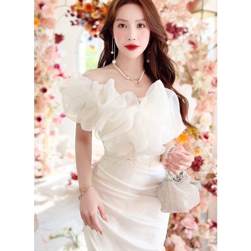 Đầm Dự Tiệc LILIA DRESS Cúp Ngực Màu Trắng, Đầm Dự Tiệc Sang Trọng Chất liệu Umi Hàn Phối Voan - Nổi Bật Sang Trọng