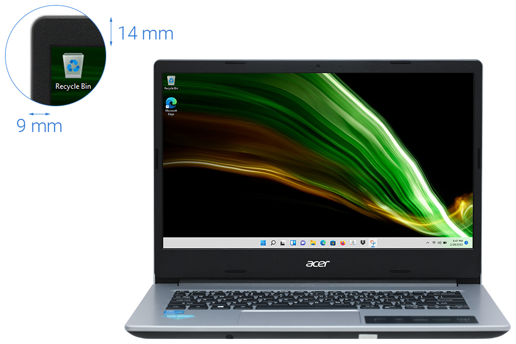 Laptop Acer Aspire 3 A314 35 P3G9 N6000/4GB/256GB/14"/Win11/(NX.A7SSV.007)/Bạc - Hàng chính hãng