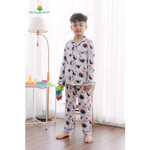 Bộ pijama lanh bé trai quần dài, áo dài B70.2103 - Thời Trang Gia Đình VT