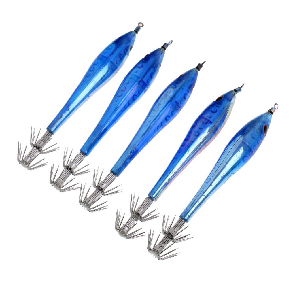 5pcs Glow in Dark Fishing Lures Squid Catch Bait Jigs Hook 9.5cm Light Blue