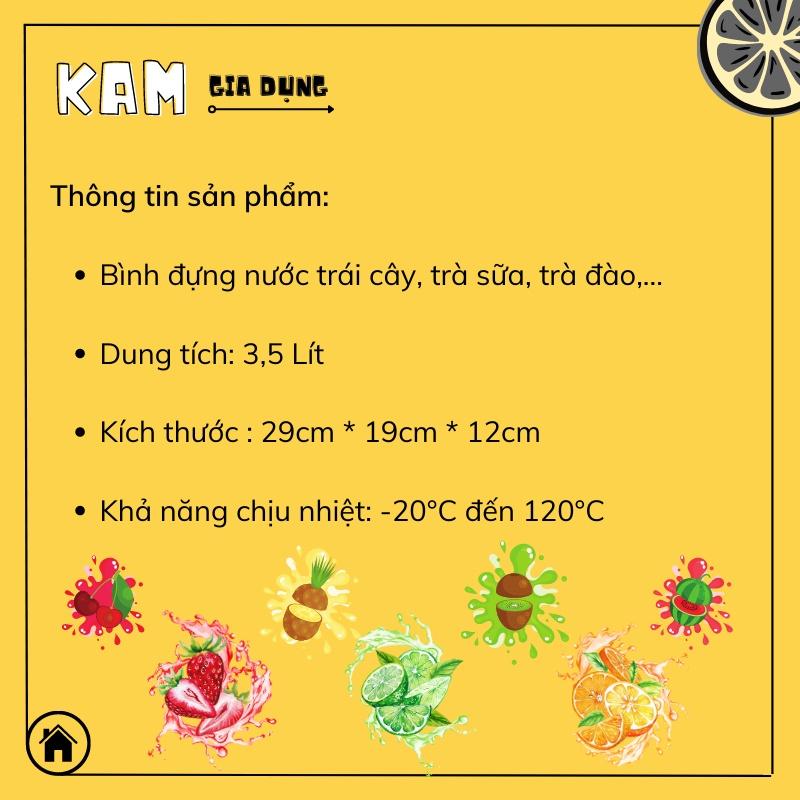 Bình nước có vòi, bình nước để trong tủ lạnh, dung tích 3,5L | Gia dụng KAM