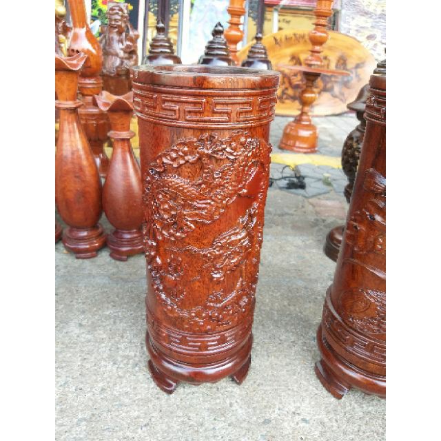 Ống đựng nhang trạm gỗ hương hoa sen cao 30cm