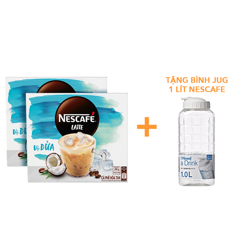 Cà phê hòa tan NESCAFÉ Latte VỊ DỪA - COMBO 2 hộp x 10 gói x 20g - [TẶNG BÌNH JUG 1L]