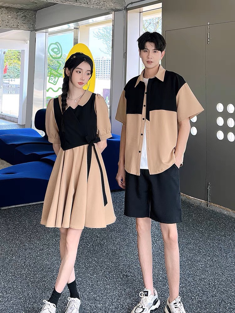 Set váy áo đôi nam nữ phối màu y hình