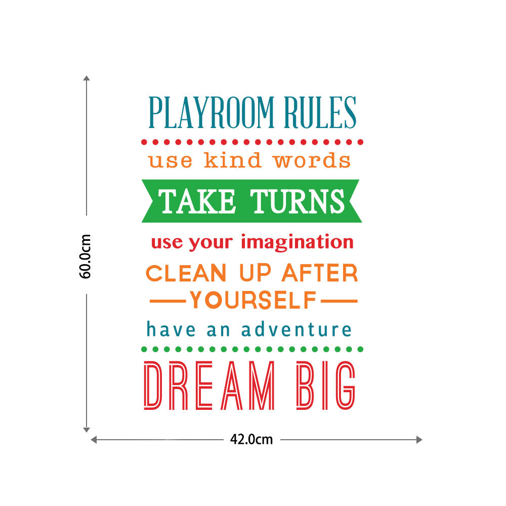 Decal Dán Tường Tiếng Anh Trang Trí Phòng Học " Playroom Rules" Trang Trí Nhà Cửa Sáng Tạo