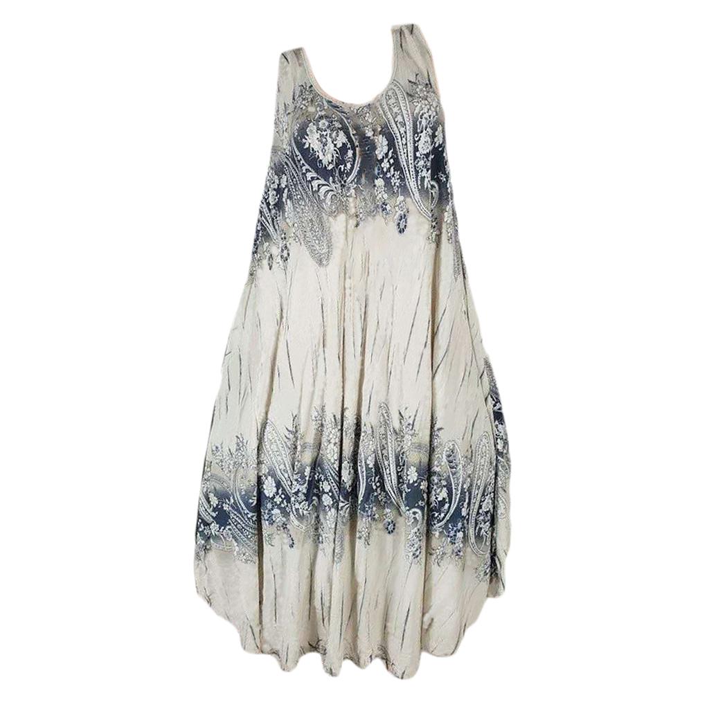 Ladies Summer Flower Plus Size Sleeveless Swing T-Shirt Beach Cover Up Dress