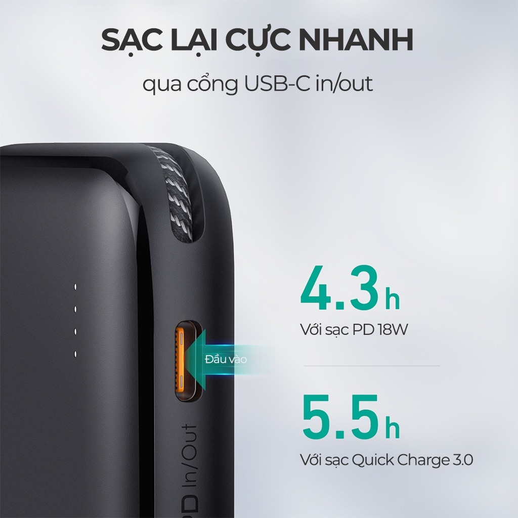 Pin sạc dự phòng 10000mAh Sạc Nhanh 18W Aukey PB-N73C (Basix Series) - Hàng Chính Hãng