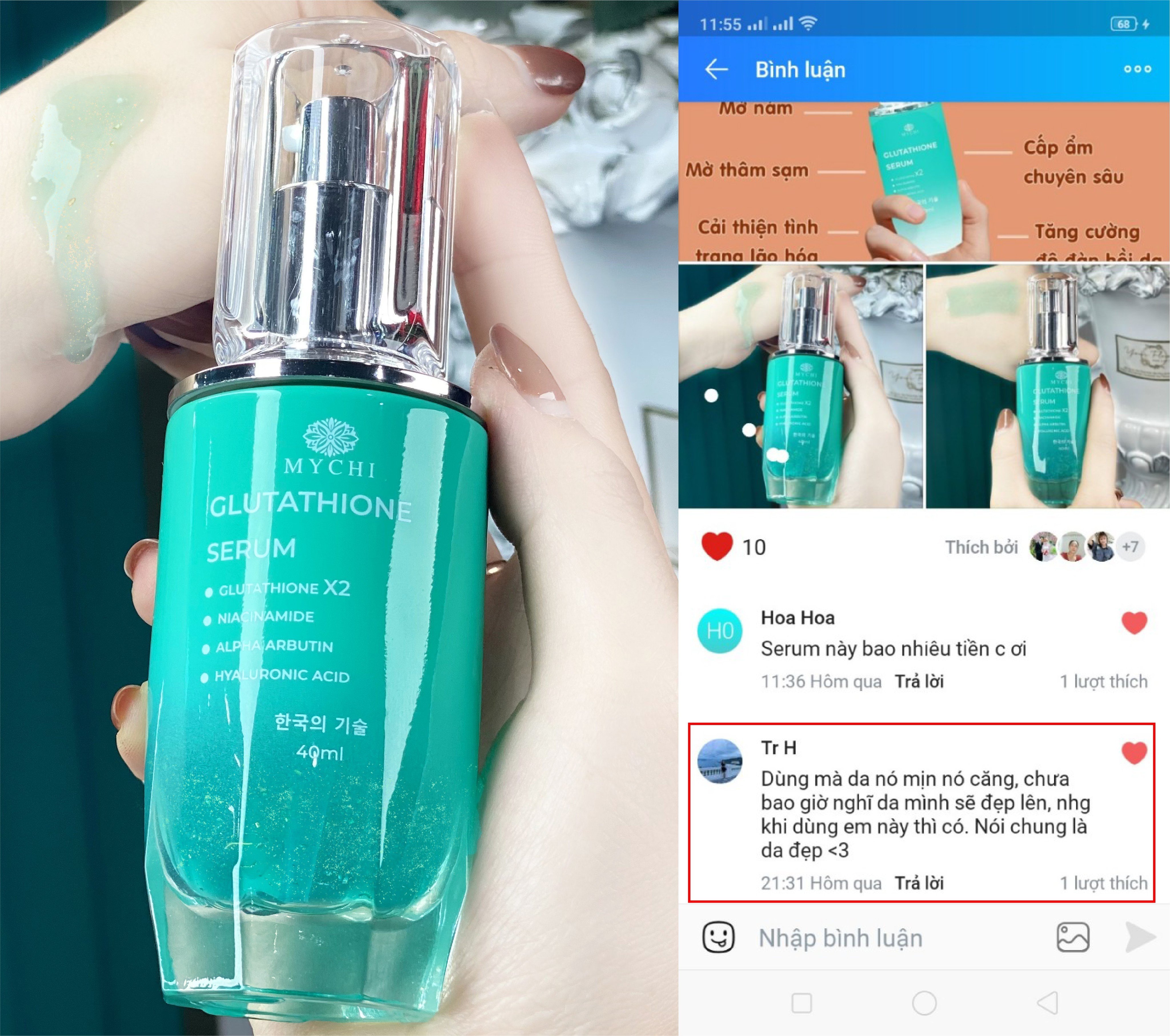 Khi mua Kem face Mychi và serum cấy trắng lá vàng 24k Mychi