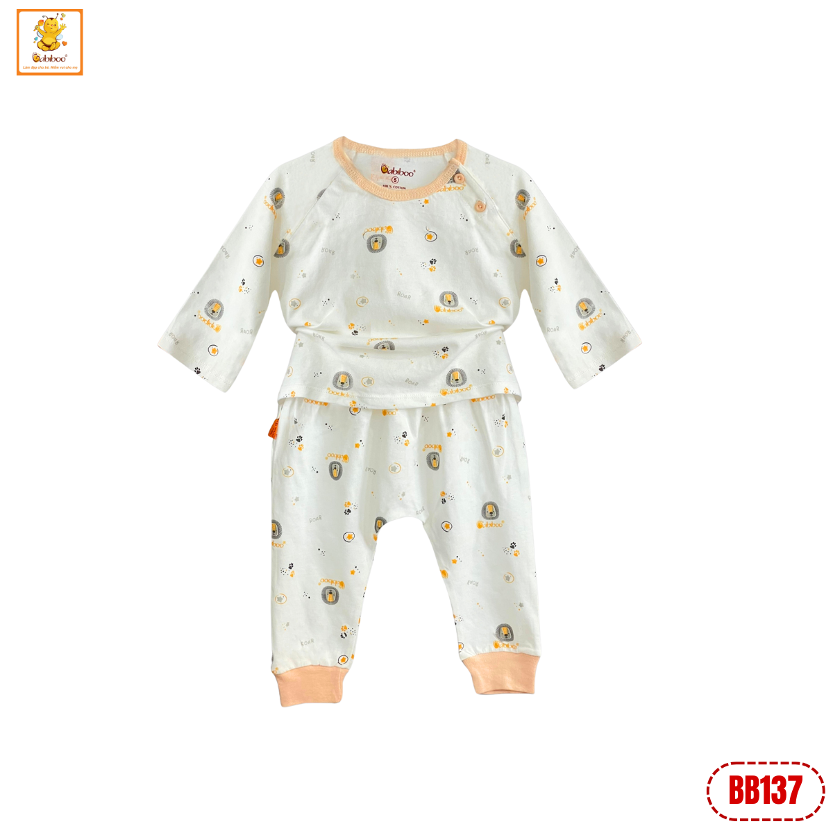 Quần áo dài tay sơ sinh Babiboo bộ dài tay cotton 2 chiều - BB137
