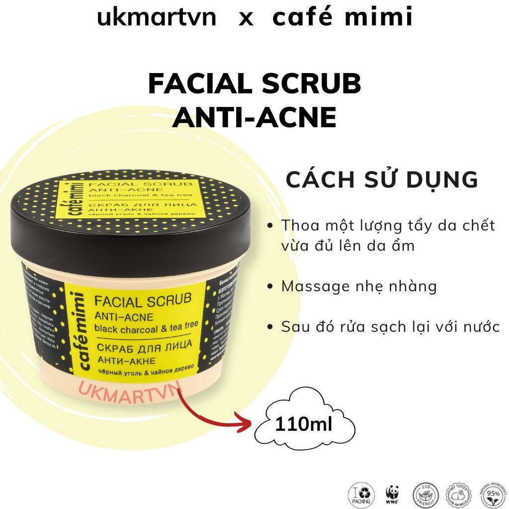 Tẩy Tế Bào Chết Da Mặt CAFÉ MIMI Ngăn Ngừa Mụn Anti-Acne Facial Scrub Black Charcoal &amp; Tea Tree 110ml