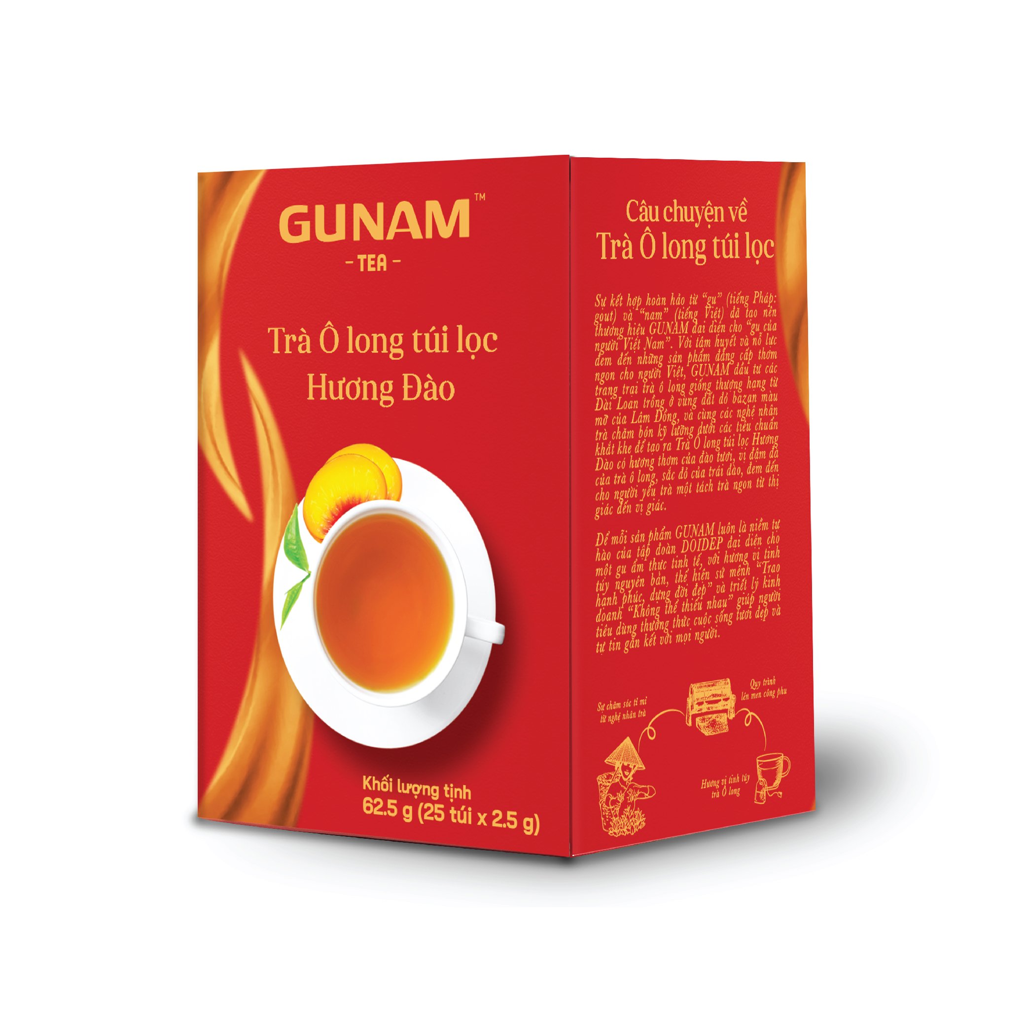 Hộp trà Ô long túi lọc hương đào GUNAM (25 gói x 2,5g)