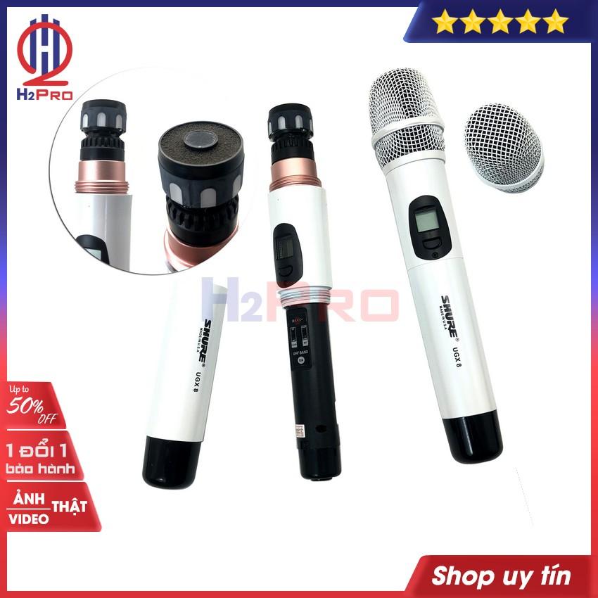 Bộ 02 Micro Không Dây Shure UGX8 2021 Mic Hút,Tiếng Sáng,Giảm Hú, Mic Karaoke Không Dây Cao Cấp Tặng 2 Chống Lăn Mic