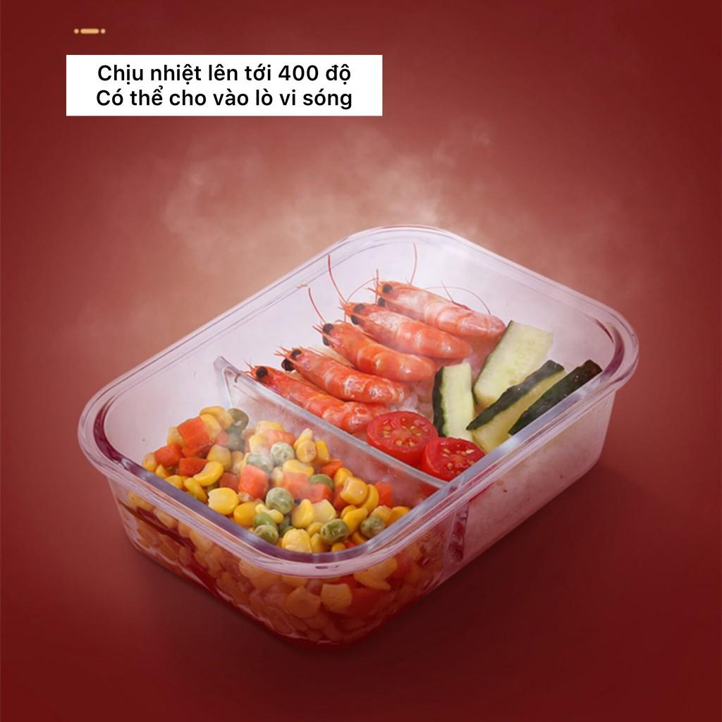 Hộp đựng thức ăn chia ngăn , thủy tinh borosilicate có thể cho vào lò vi sóng, hộp cơm, hộp đựng cơm