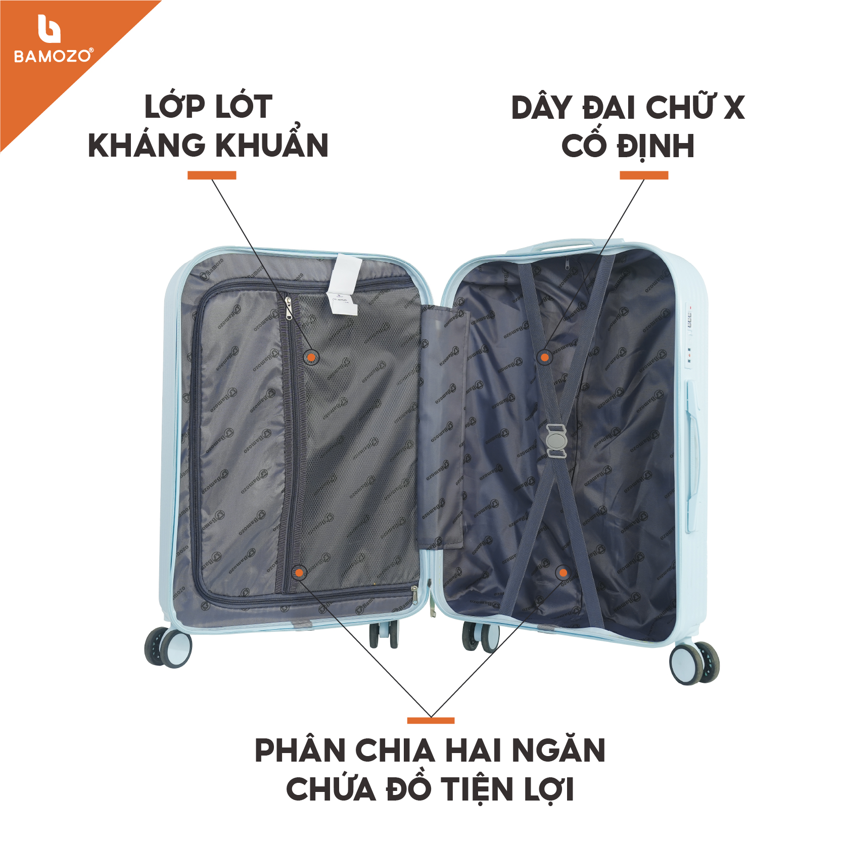 Vali du lịch thời trang Bamozo 8812 size 20/24 , vali nhựa kéo được bảo hành 5 năm.