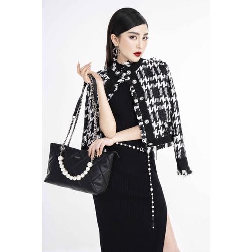 Áo Vest đen trắng vải TWEED SIXDO