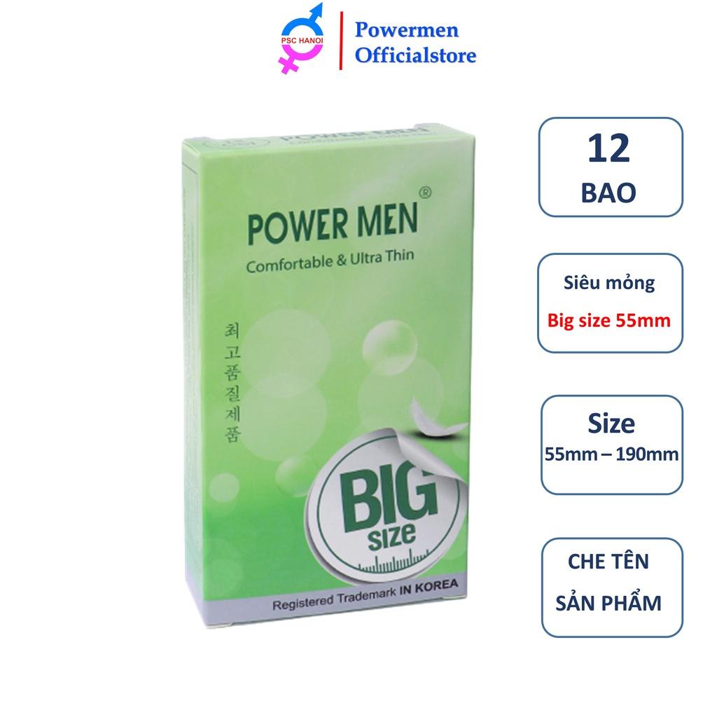 Bao cao su Power men Comfortable Ultra thin siêu mỏng trơn size lớn 55mm hộp 12 bao cao su