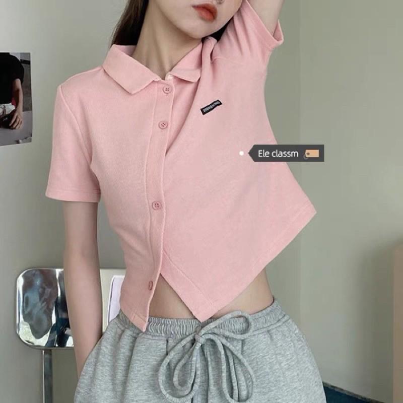 Áo croptop vạt xéo TOYOUNG chất thun gân mẫu 2021