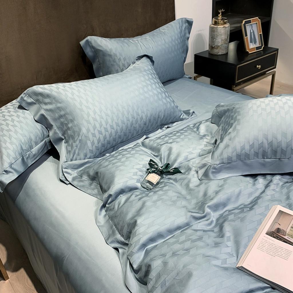 Bộ chăn ga gối 4 món 100%Tencel 120s Cực Phẩm, họa tiết Hình thoi với kiểu dệt Jacquard sang trọng