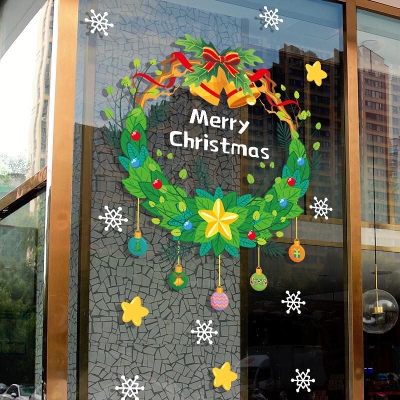 Decal trang trí Noel - Vòng Nguyệt Quế Xanh kèm chữ
