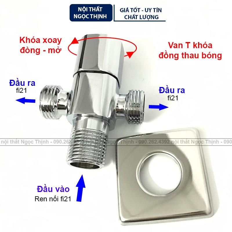 Van T khóa và chia nước SVT-03  2 nhánh cấp ra chất liệu đồng thau chrome bóng dòng cao cấp