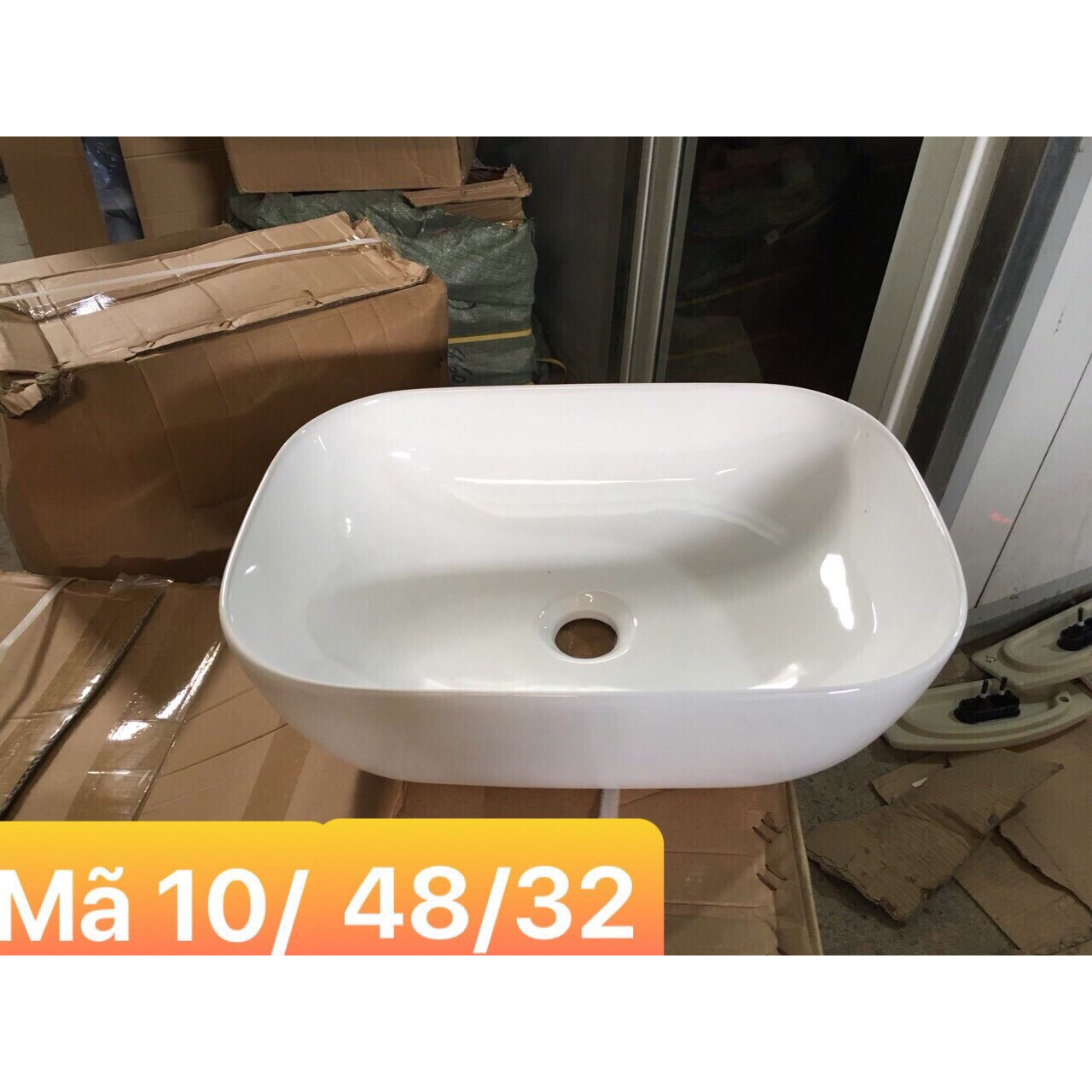 CHẬU LAVABO BÀN ĐÁ ĐẶT BÀN HÌNH CHỮ NHẬT MEN TRẮNG SÁNG