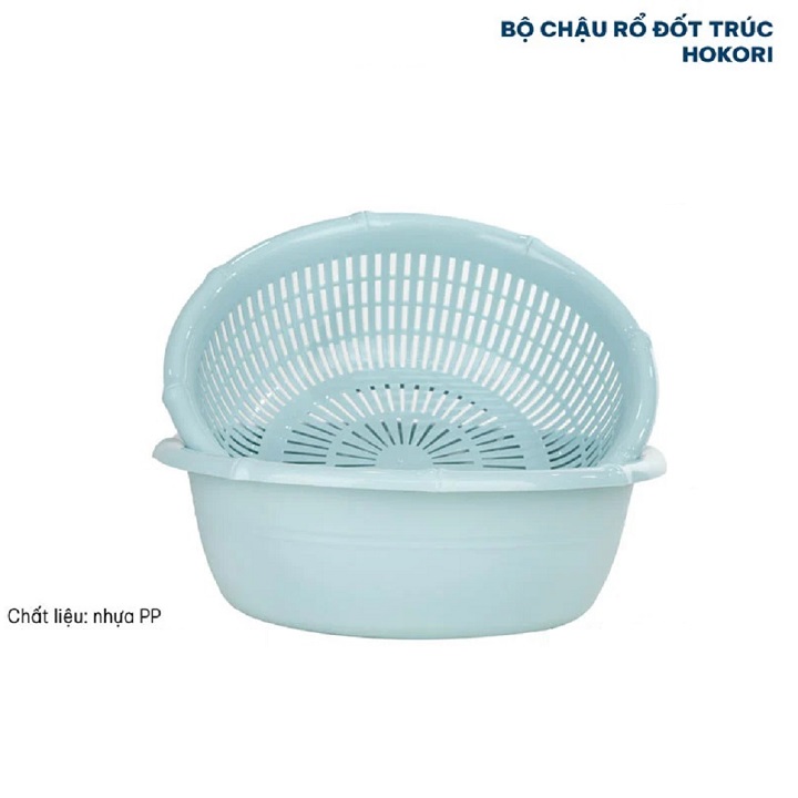 Bộ rổ kèm chậu hứng nước rửa rau củ đựng hoa quả trái cây 2 lớp siêu cứng siêu bền