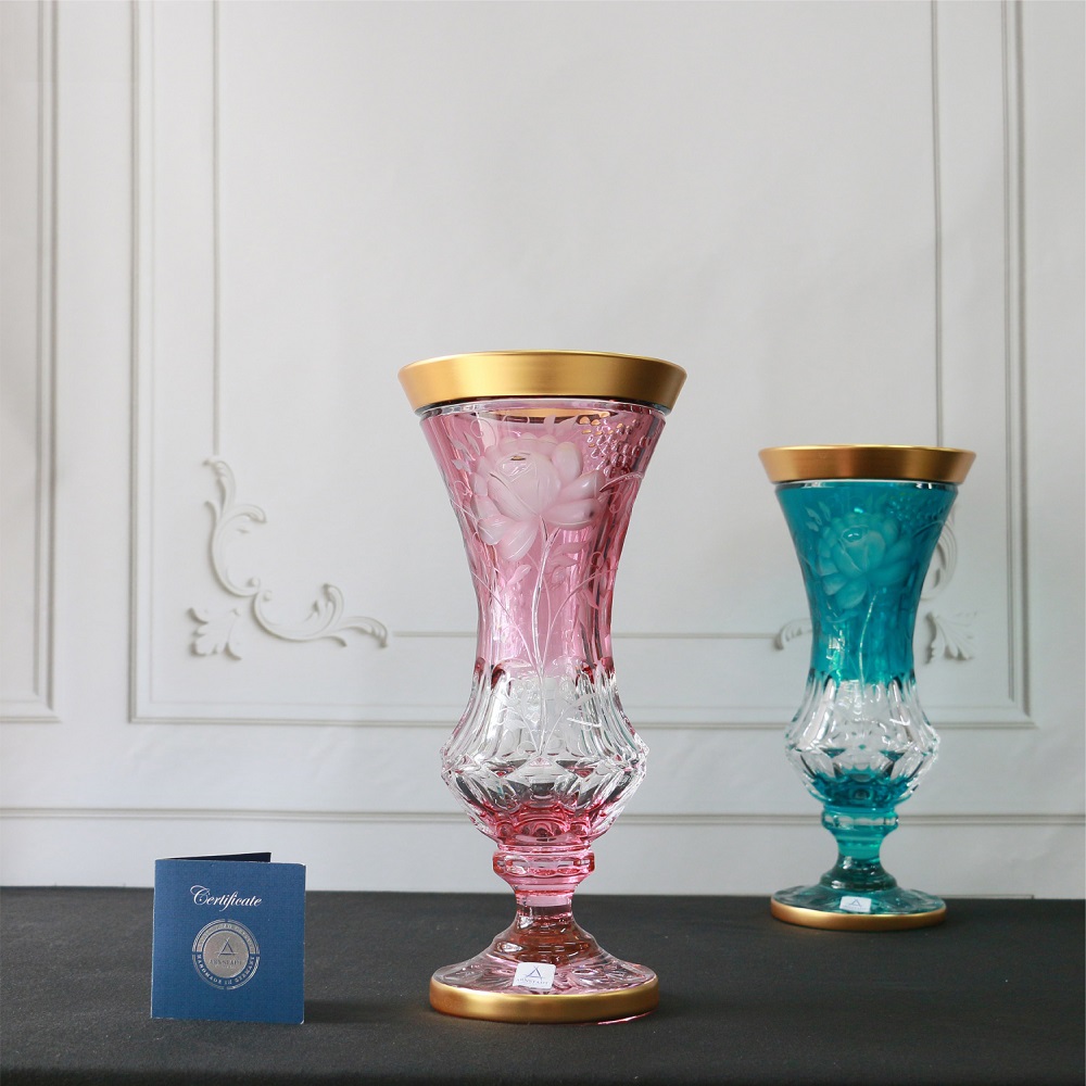Bình Cắm hoa Primerose Gold Pha lê Màu - Mạ vàng Arnstadt Cao 34cm