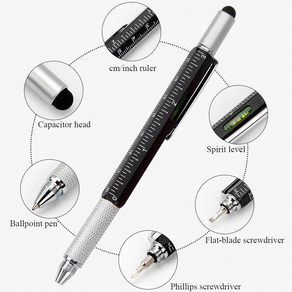 Bút Cảm Ứng Điện Thoại Đa Năng Touch Pen PKA071 6 trong 1 - Hàng Nhập Khẩu ( Tiện Lợi Thông Minh Cao Cấp 6in1 Smart Vẽ Màn Hình cho Ipad iPhone Tablet Android Phone , Viết được có mực bi, Tua Vít Vặn Ốc 2 Đầu, Thước Kẻ, Thủy Đo Cân Bằng )