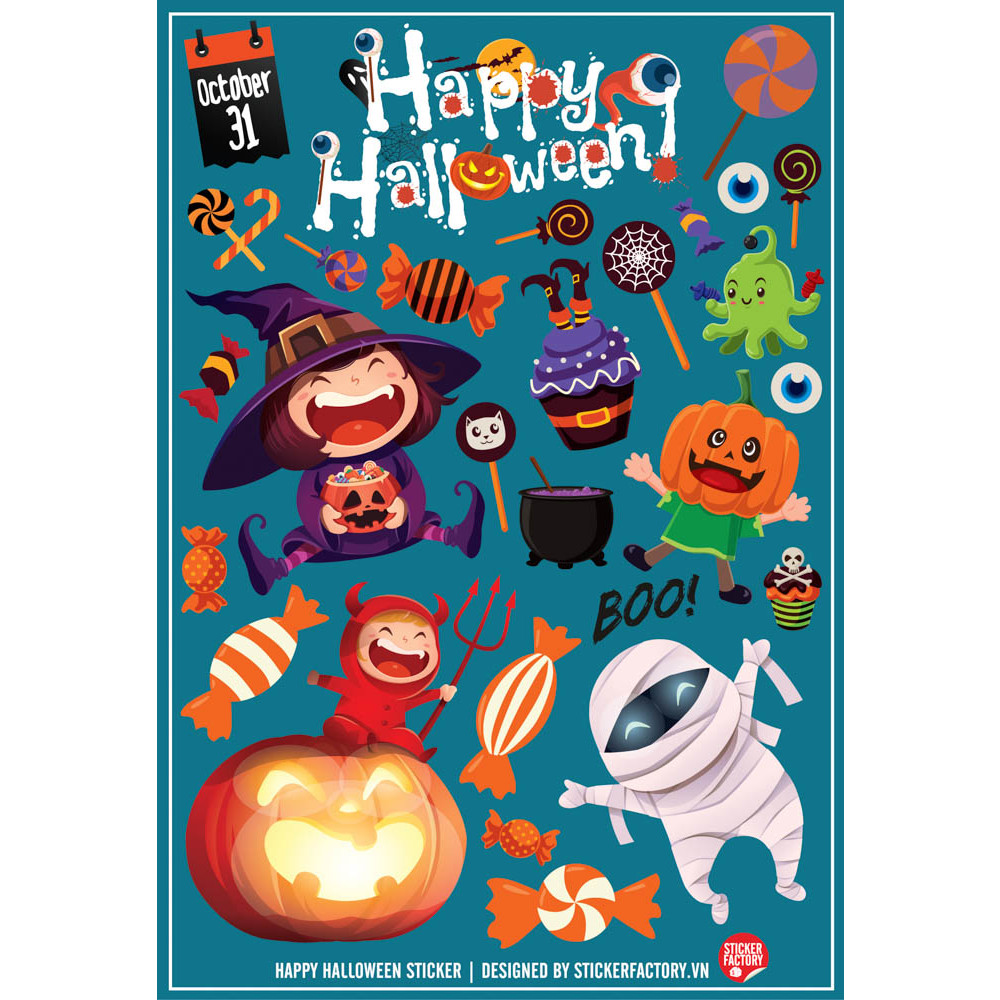Sticker decal hình dán trang trí theo mùa Halloween HAPPY HALLOWEEN