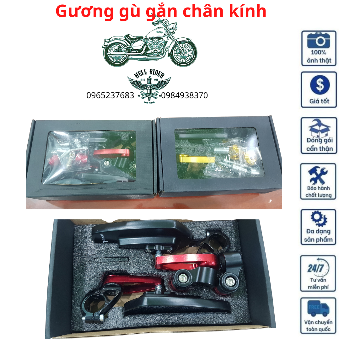 Gương thời trang xe máy, gương gù gắn chân kính có thể xoay gập 360 độ phù hợp láp mọi loại xe