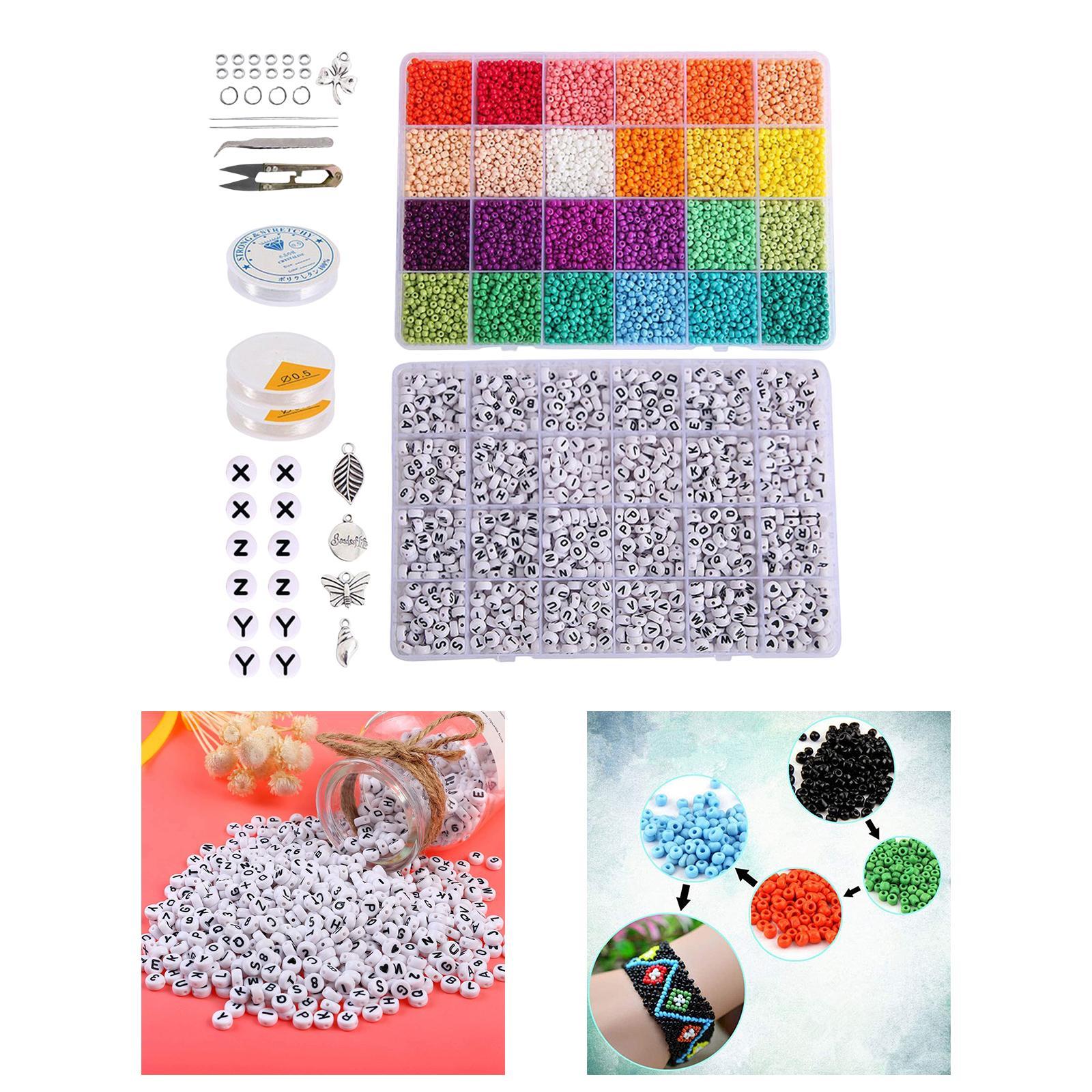 12000Pcs Glass Seed Beads 1350Pcs Letter Beads for Rings Jewelry Making