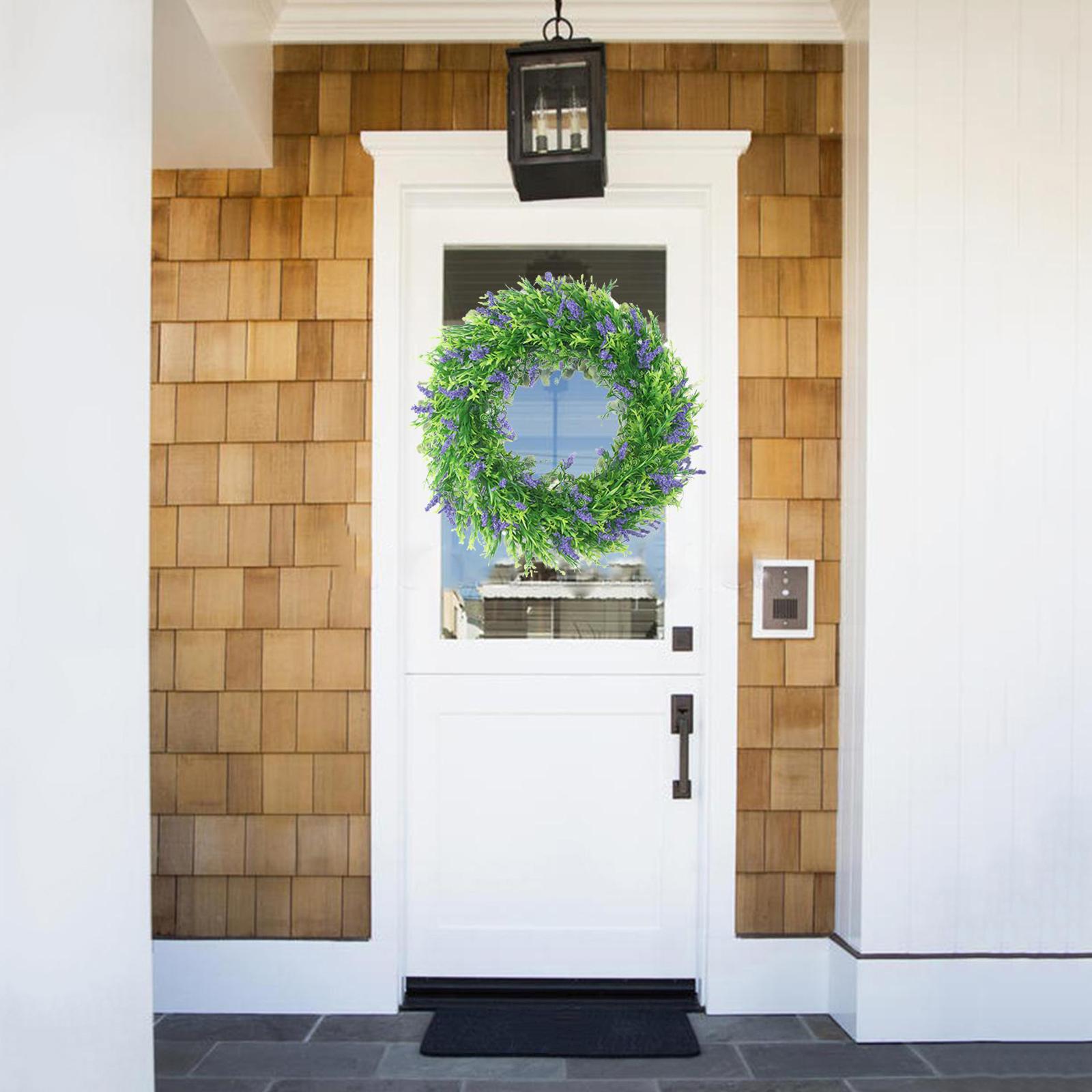 Artificial Lavender Flower Wreath Front Door Wreath Hanging 16" Garland for Wedding Party Indoor Outdoor Wall Home Decor Ornaments Arts