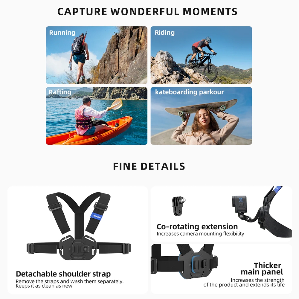 DÂY ĐEO NGỰC GOPRO VÀ ACTION CAM TELESIN NEW V2 - HÀNG CHÍNH HÃNG